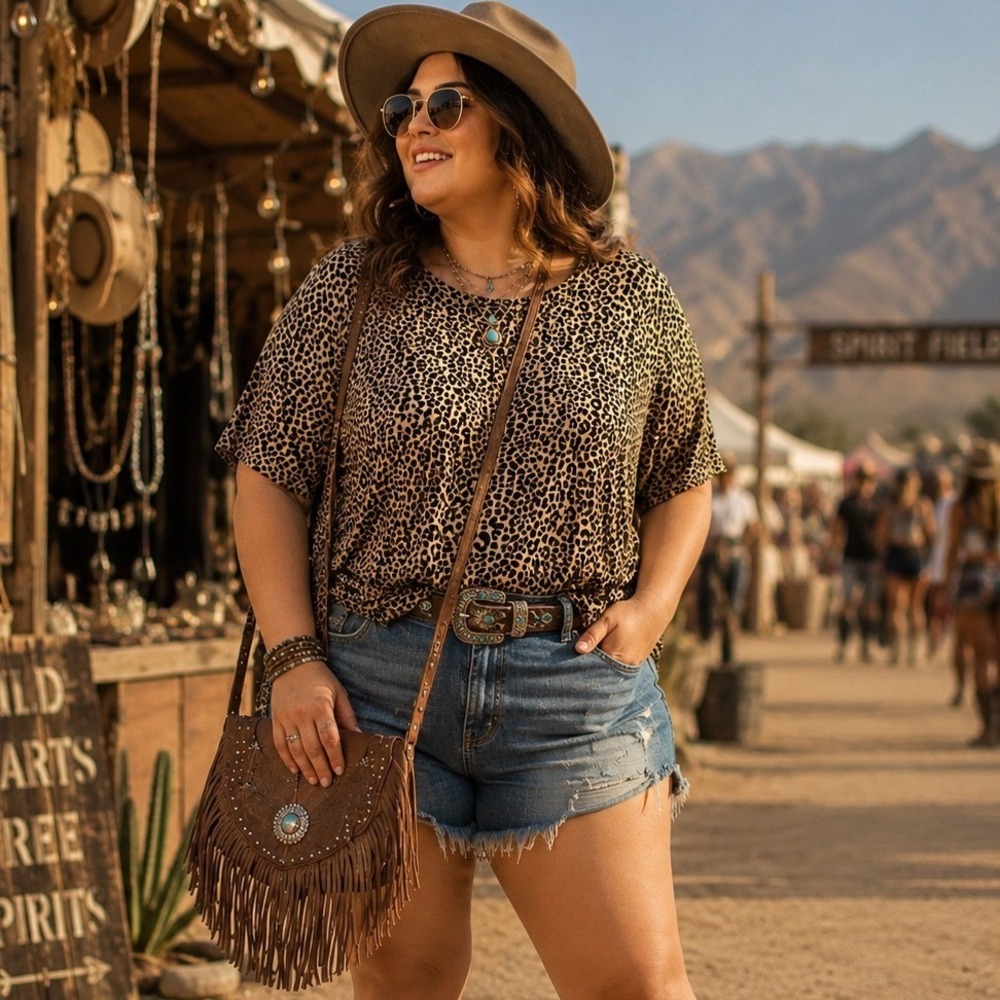 Old Navy Luxe Leopard Print Short Sleeve Safari Animal Print  Festival Top XL